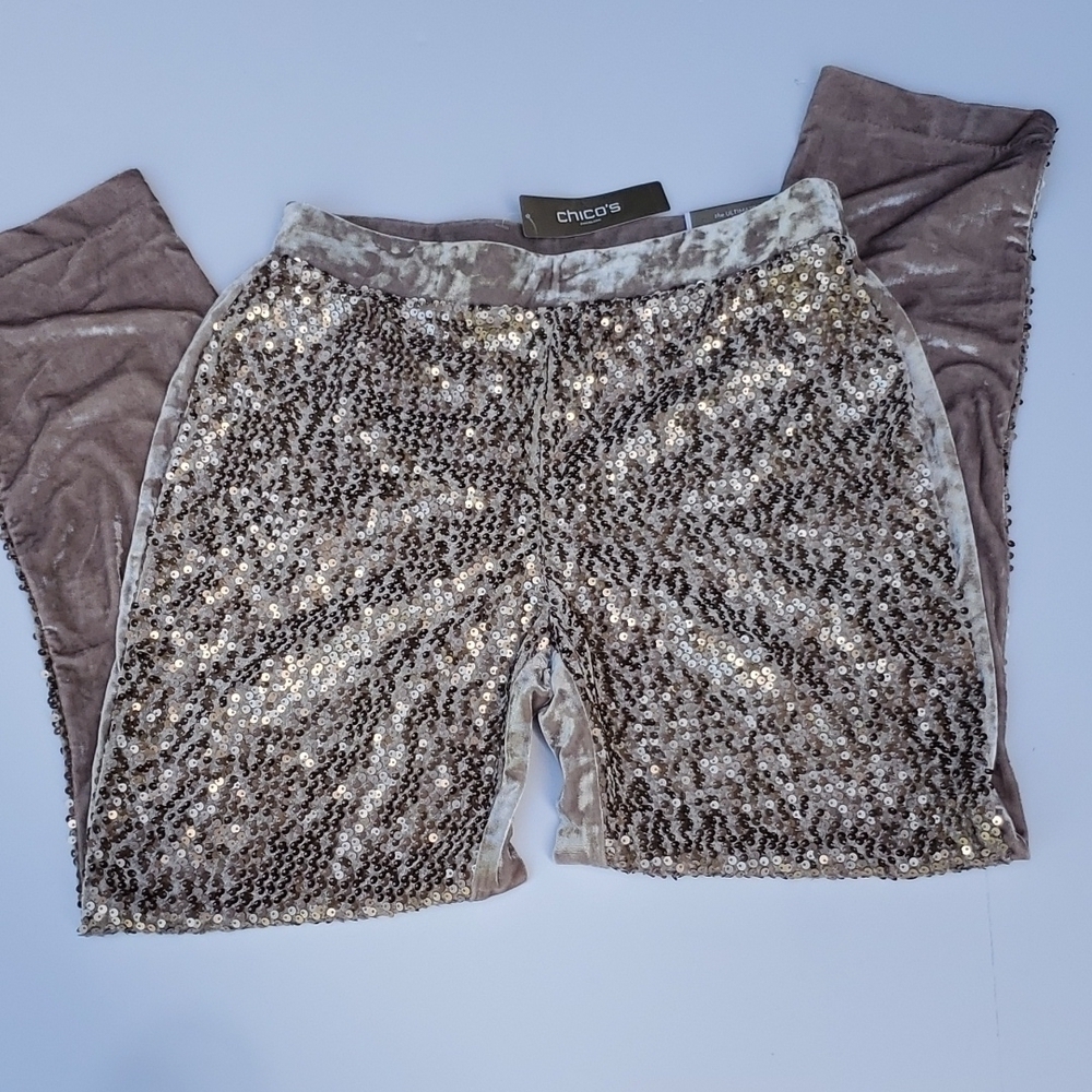 Chicos Sequined Front velvet back pants 0 NWT